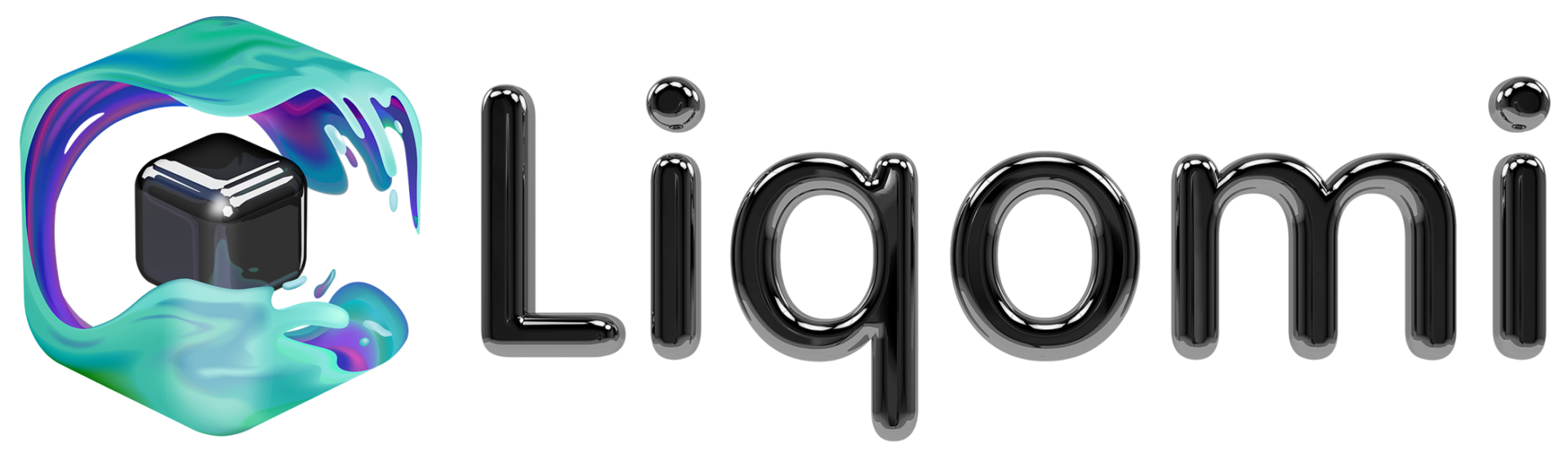 Het logo van Liqomi. Ontworpen in 3D en vervolgens uitgewerkt in vectoren.